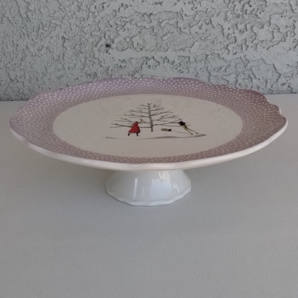 Portmeirion White Cake Stand with Green Logo